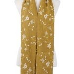 Wisteria London Beatrice Floral Print Scarf. Embossed two colour flower print frayed scarf. Also avaialable in Beige