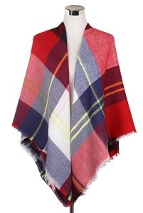 Wisteria London blanket scarf, boasting a bold stewart tartan print pattern.