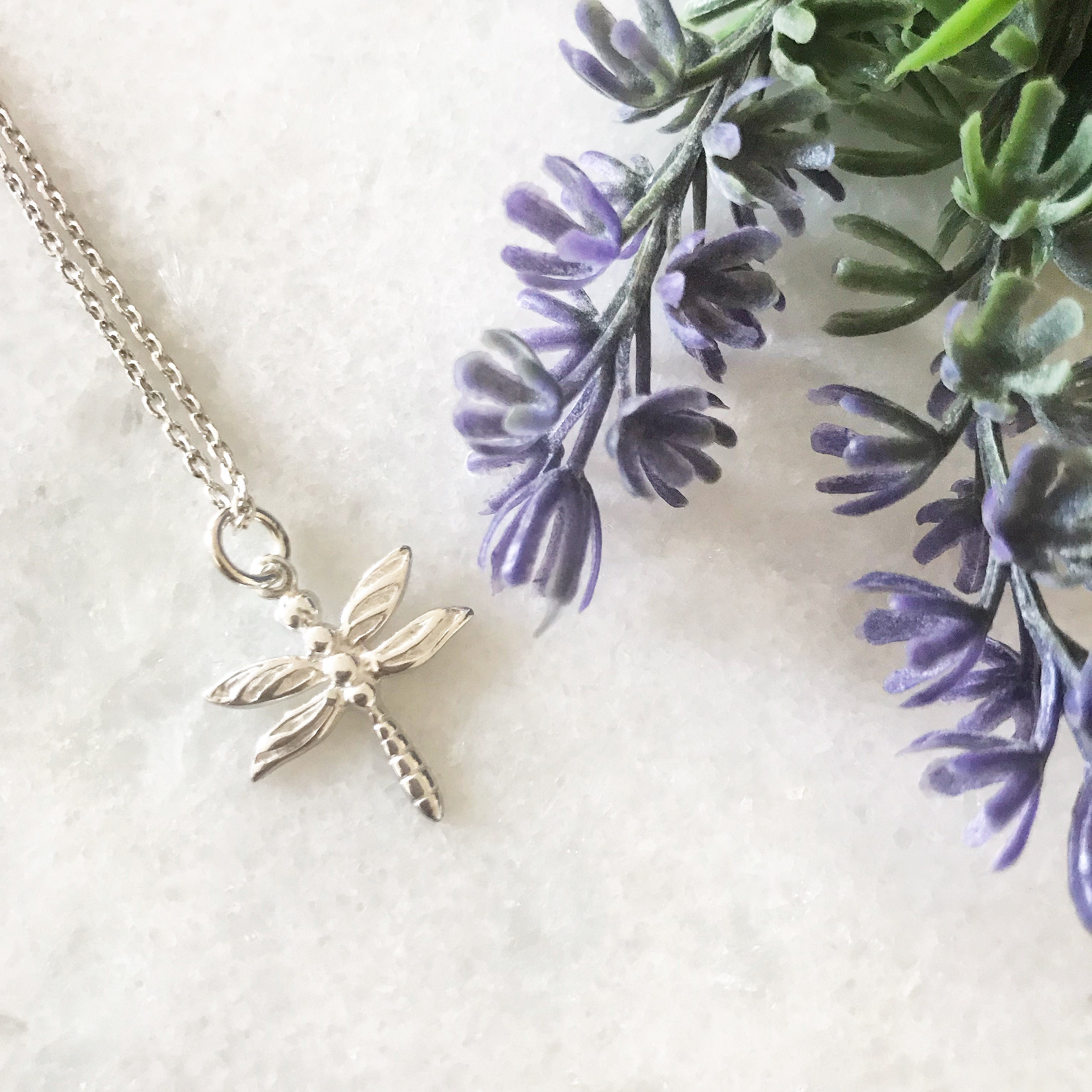 Sterling Silver Dragonfly Necklace Close Up