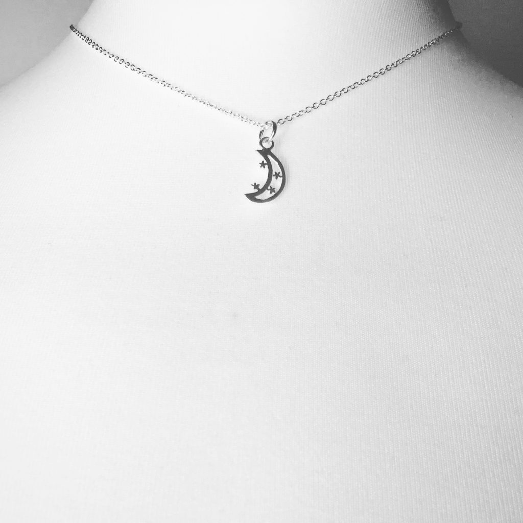 Sterling Silver Moon and Stars Necklace. Available on a 16" sterling silver chain