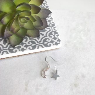 Sterling Silver Moon and Star Mismatched Earrings