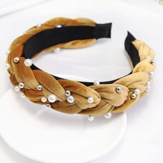 Charlotte Mustard Braided Pearl Headband