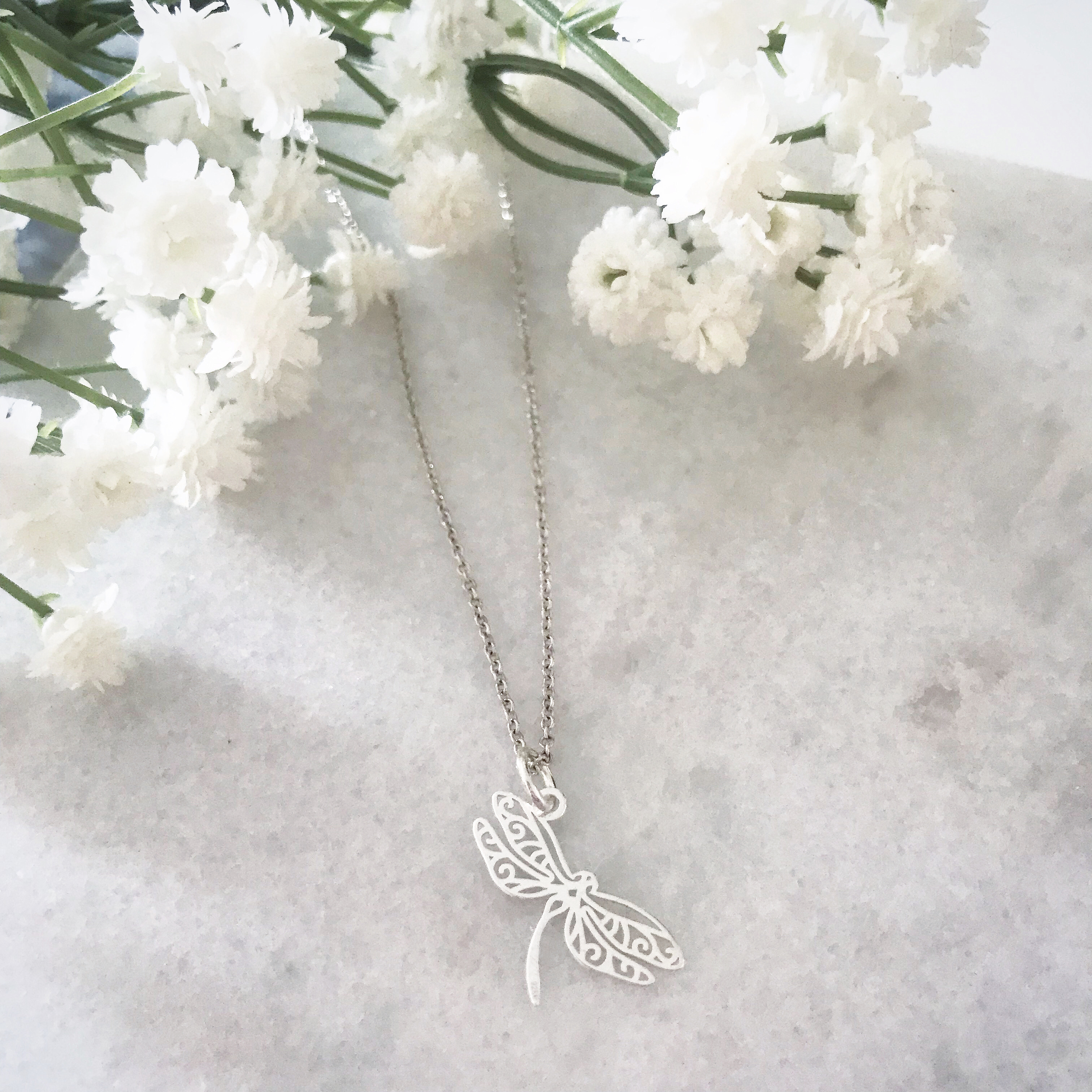 Filigree Dragonfly Necklace Sterling Silver