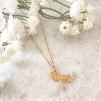 Filigree Dragonfly Necklace Gold Plated