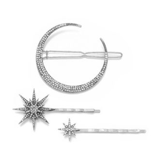 Luna Silver Moon and Stars Hair Clips