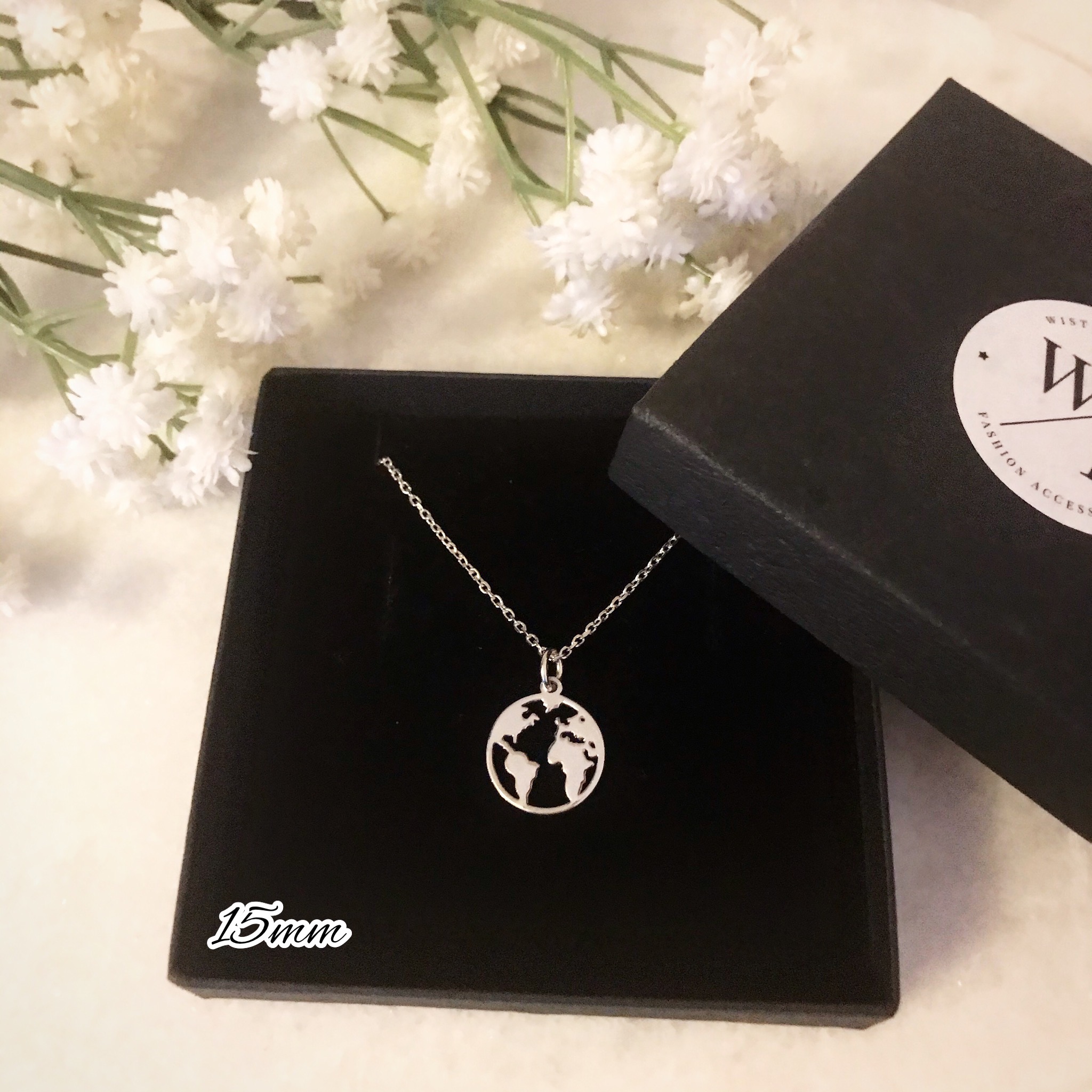 Sterling Silver World Map Necklace