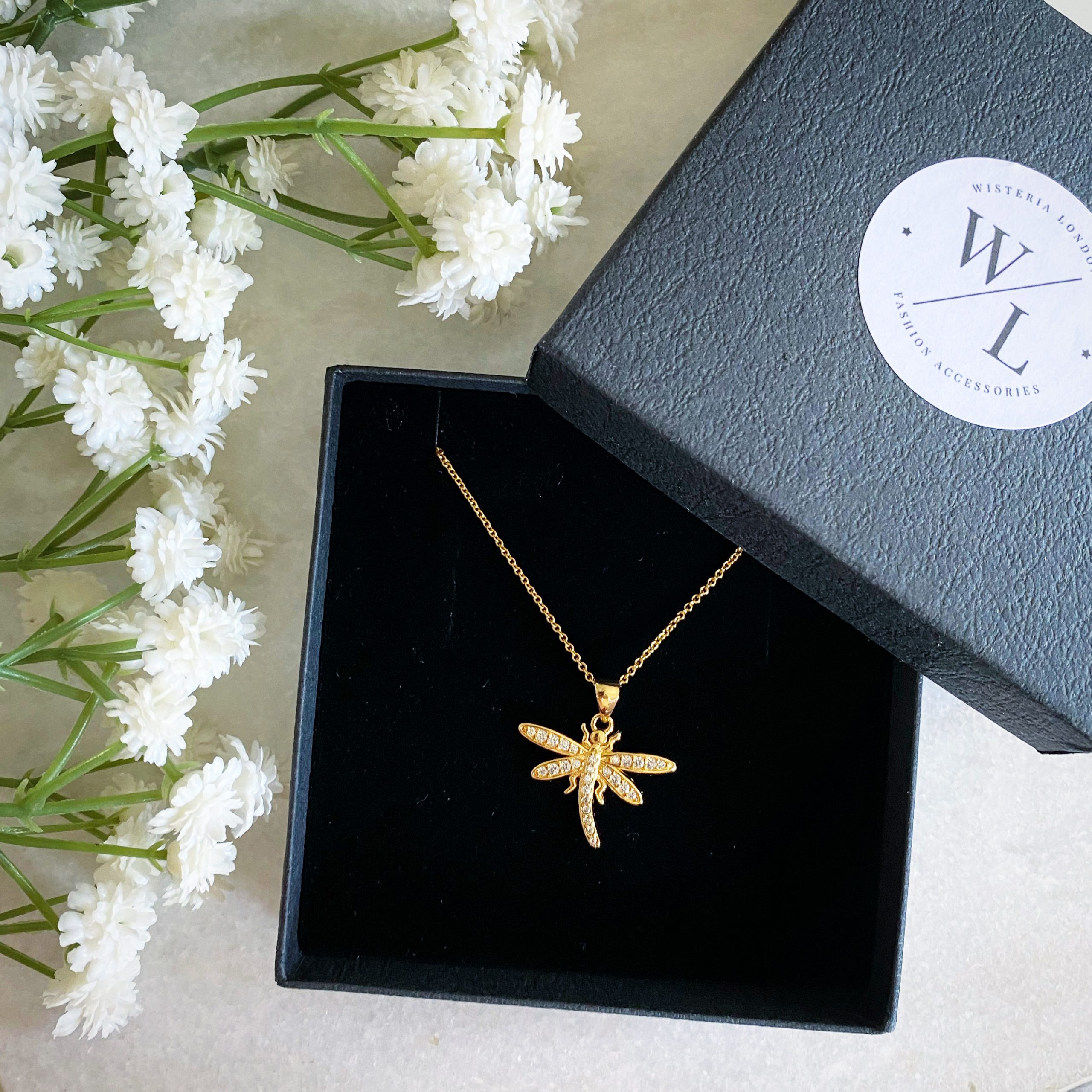 Gold Dragonfly CZ Necklace