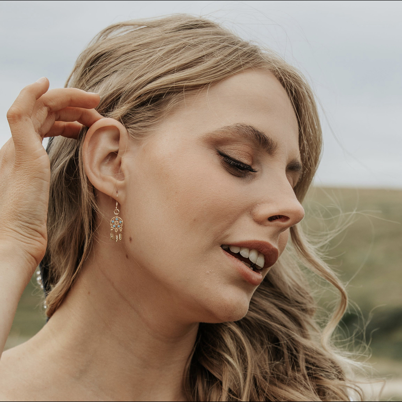 Dainty Gold Dreamcatcher Earrings
