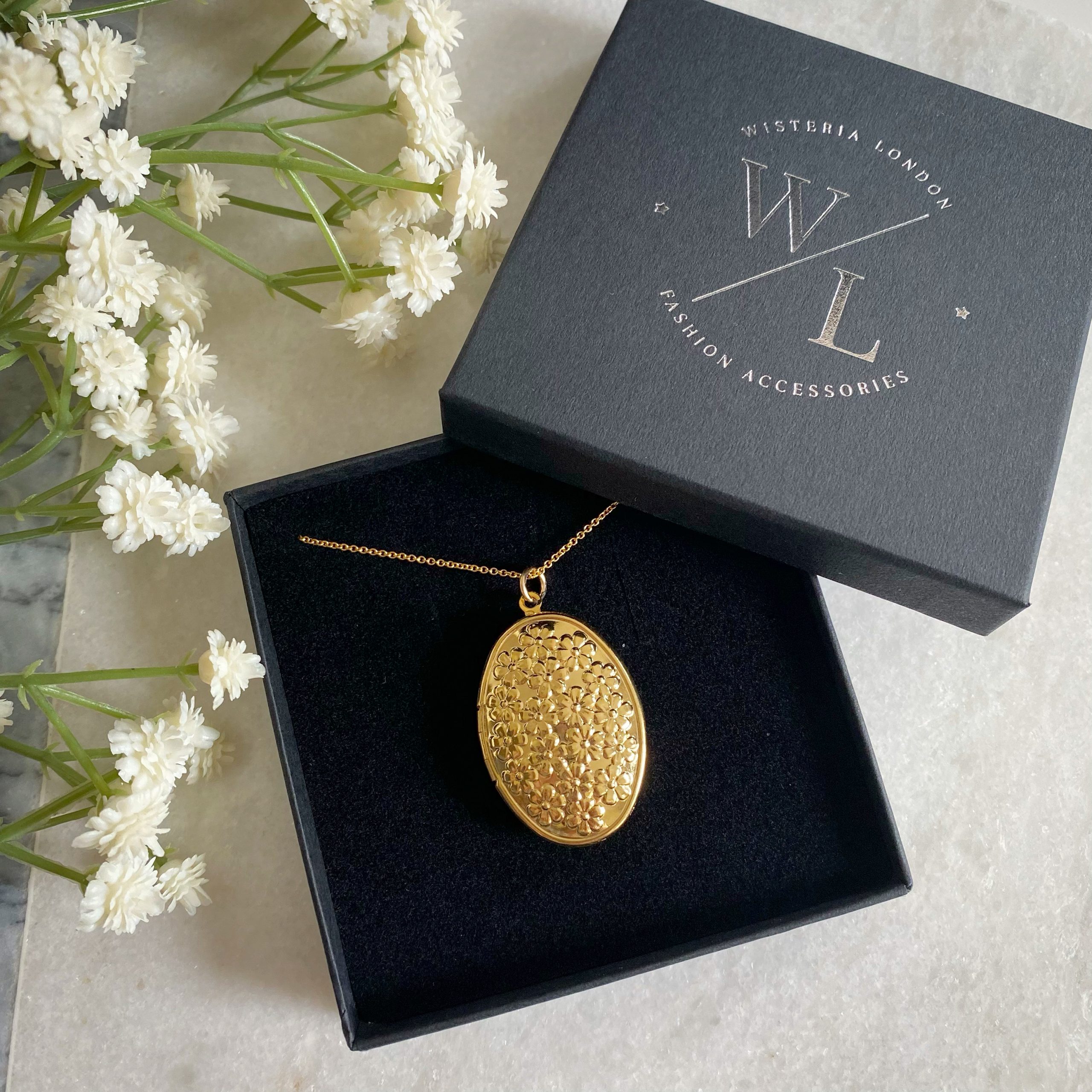 Blossom Flower Gold Oval Locket