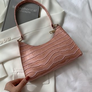Maddie Pink Croc Effect Baguette Bag