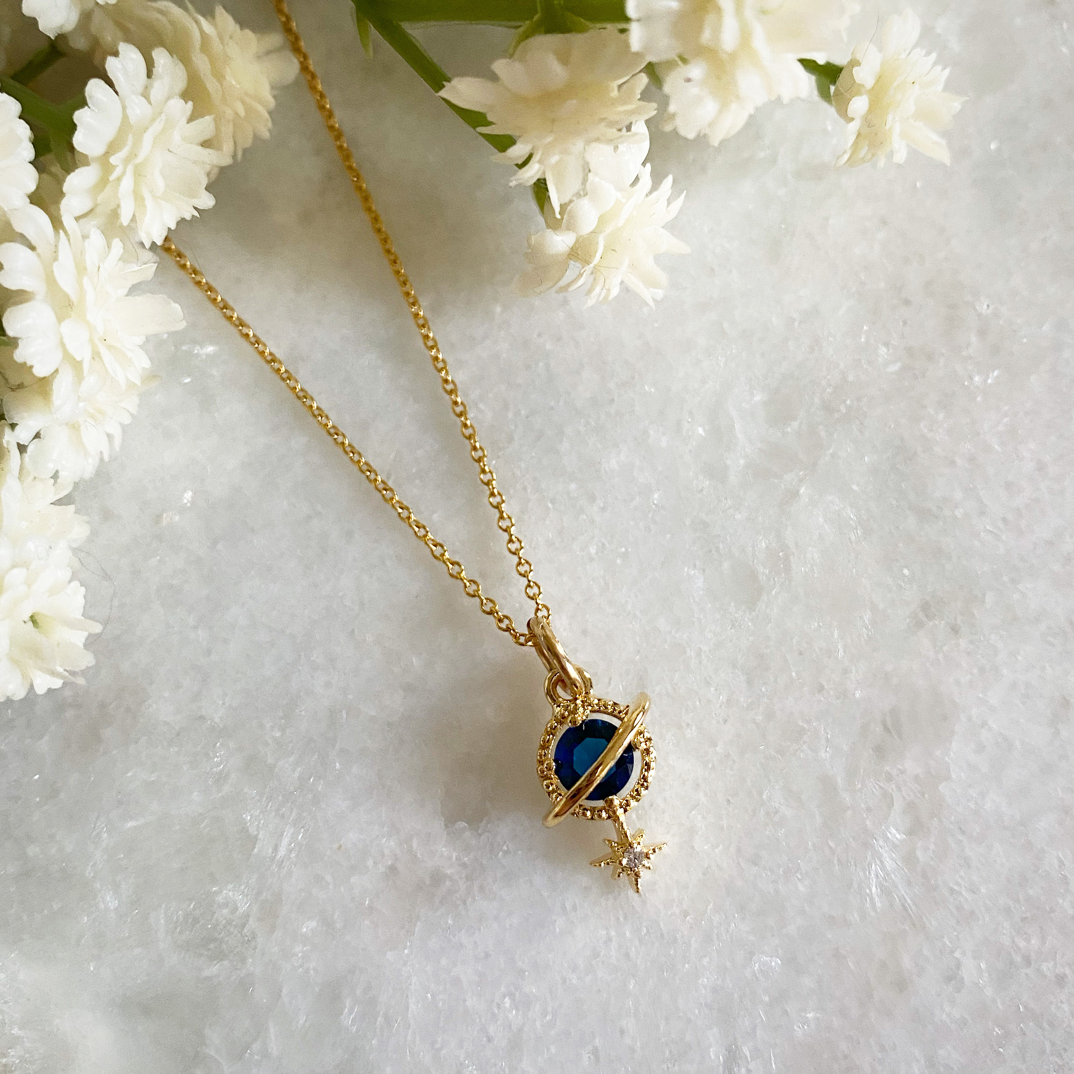 Orion Navy Planet and Star Necklace