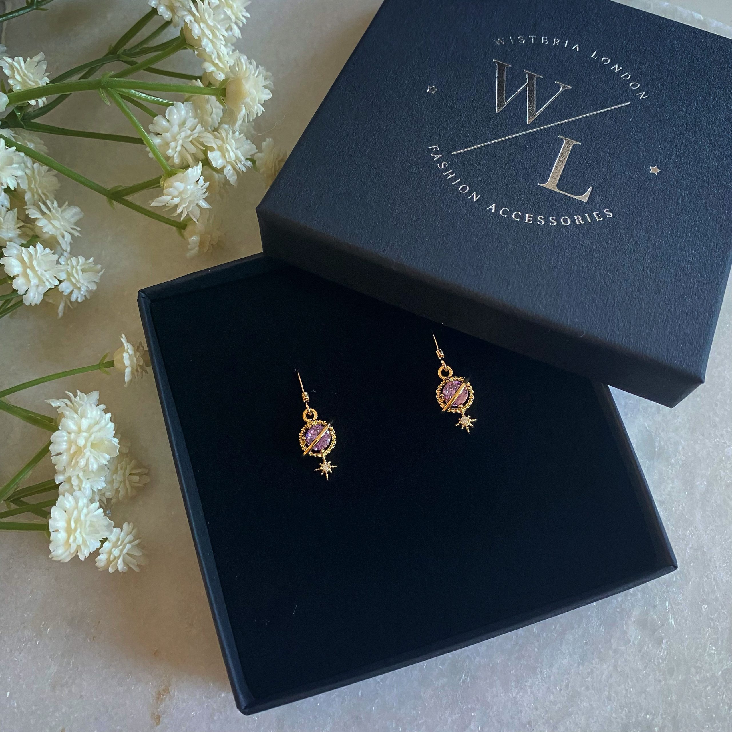 Orion Purple Planet and Star Earrings