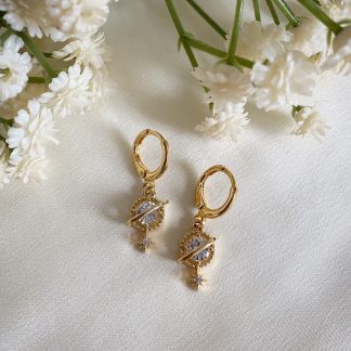 Orion Clear Planet and Star Huggie Hoop Earrings