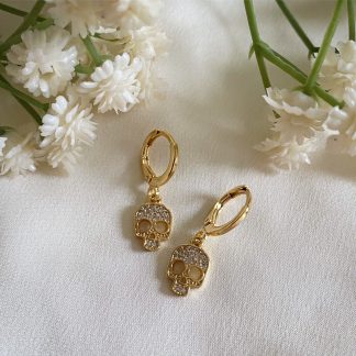 Dainty CZ Skull Huggie Hoop Earrings