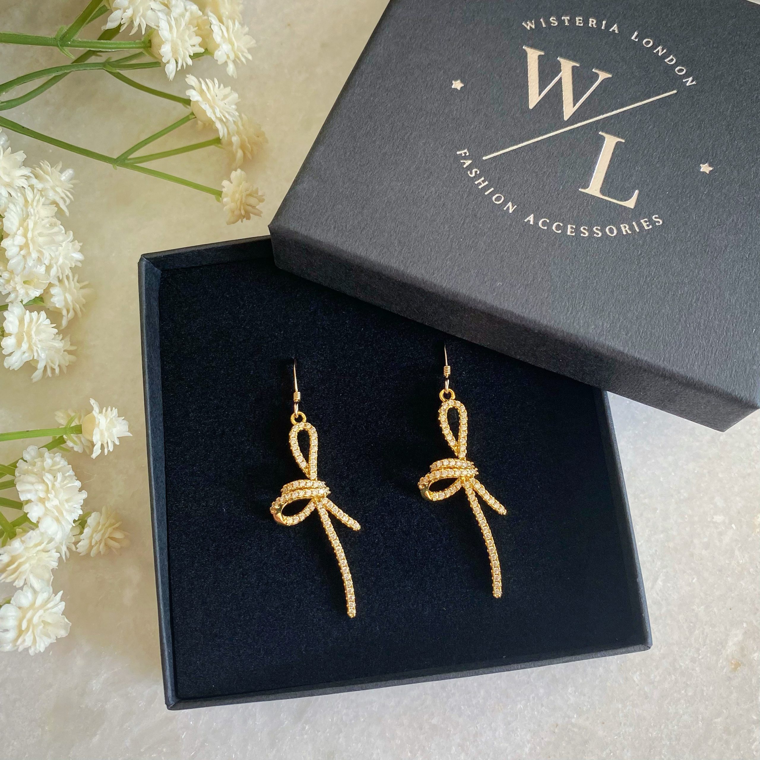 Mirabelle Gold CZ Bow Earrings