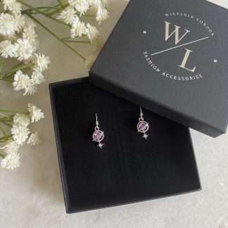 Orion Purple Silver Planet and Star Earrings