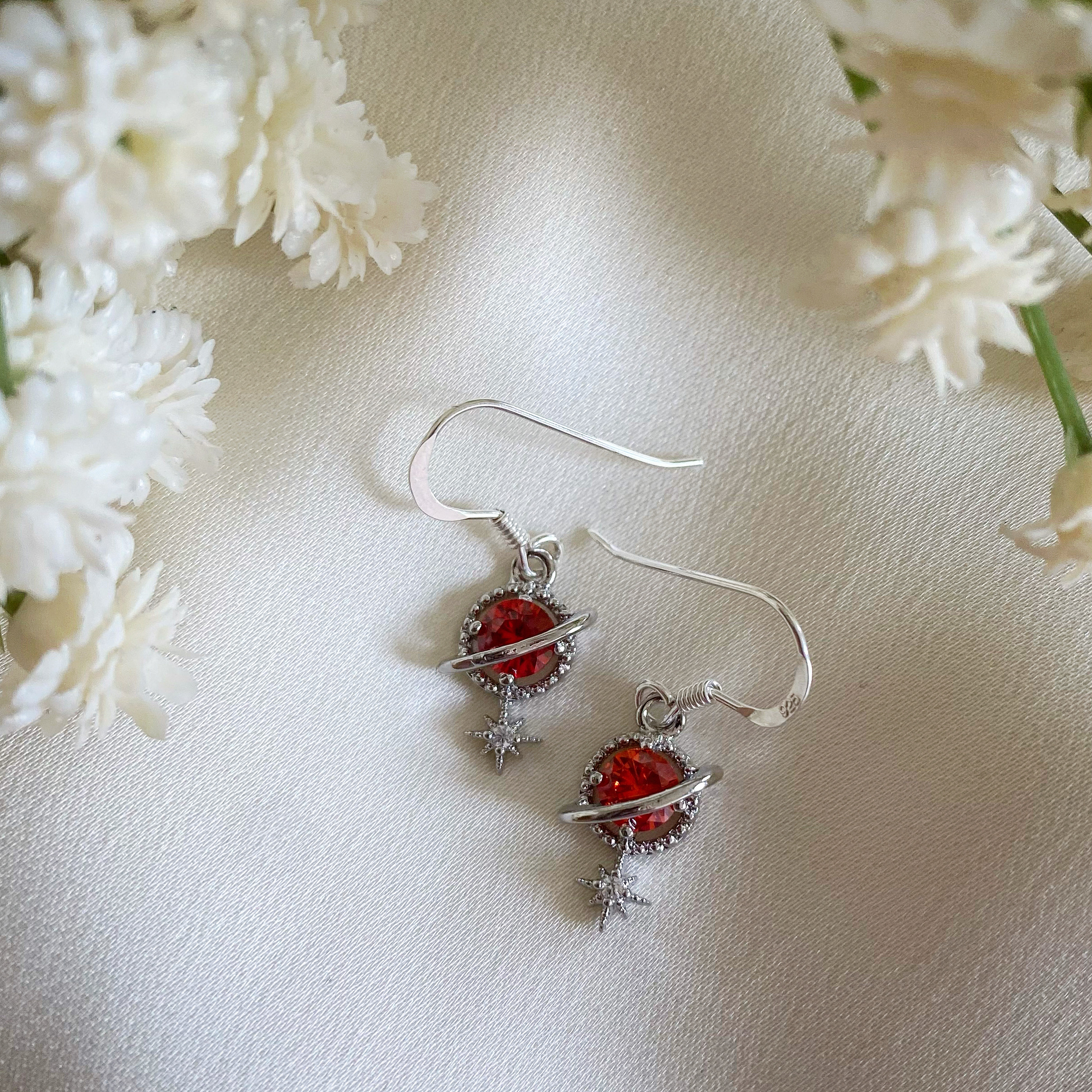 Orion Red Silver Planet and Star Earrings
