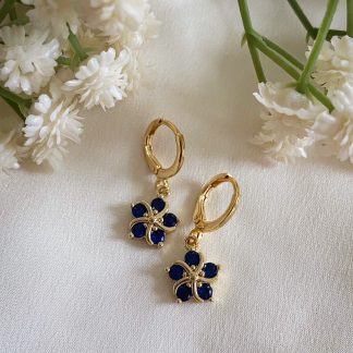 Lila Sapphire Blue Floral Huggie Hoop Earrings