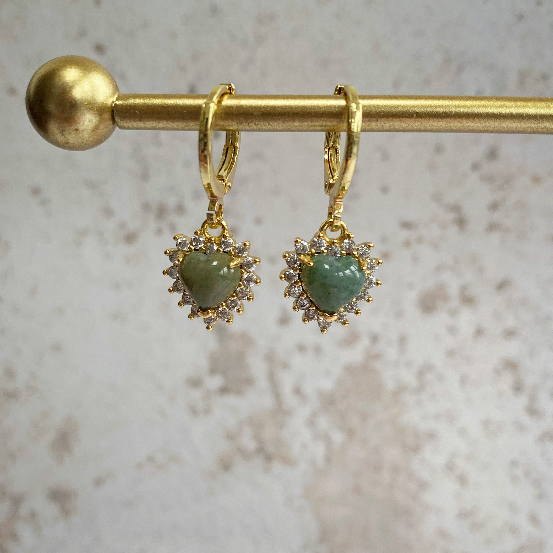 Augusta Dainty Green Heart Huggie Hoops