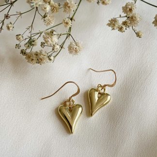 Dainty Gold Puffy Heart Earrings