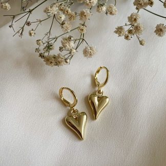 Dainty Gold Puffy Heart Huggie Hoop Earrings