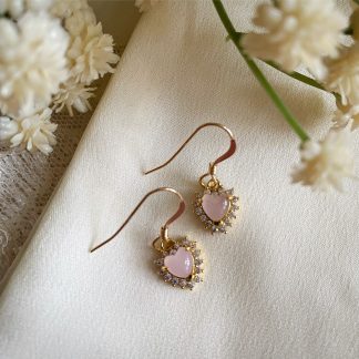 Esme Dainty Pink Heart CZ Earrings