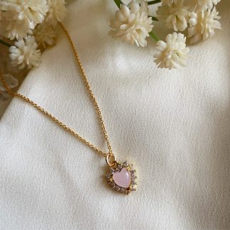 Esme Dainty Pink Heart CZ Necklace