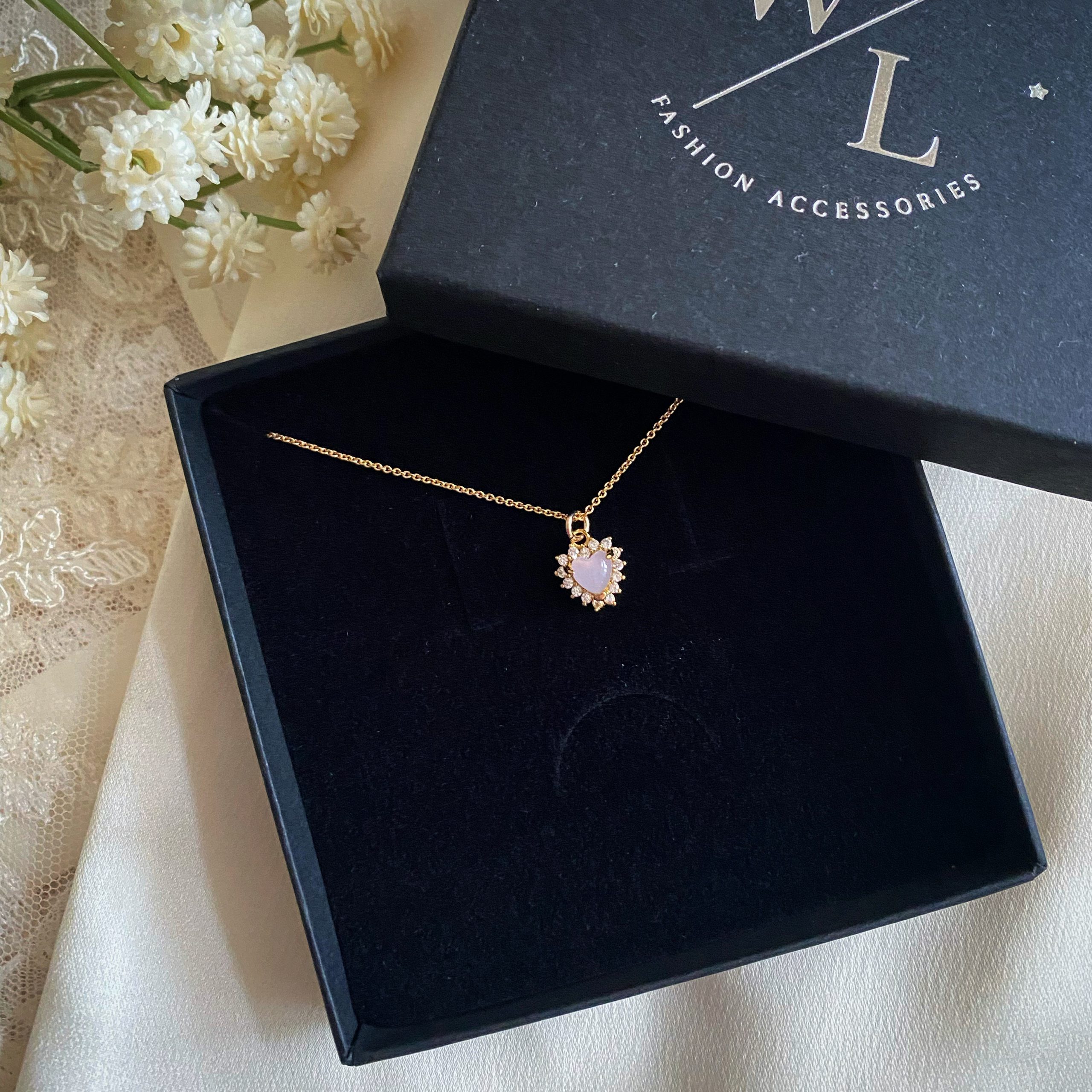 Esme Dainty Pink Heart CZ Necklace