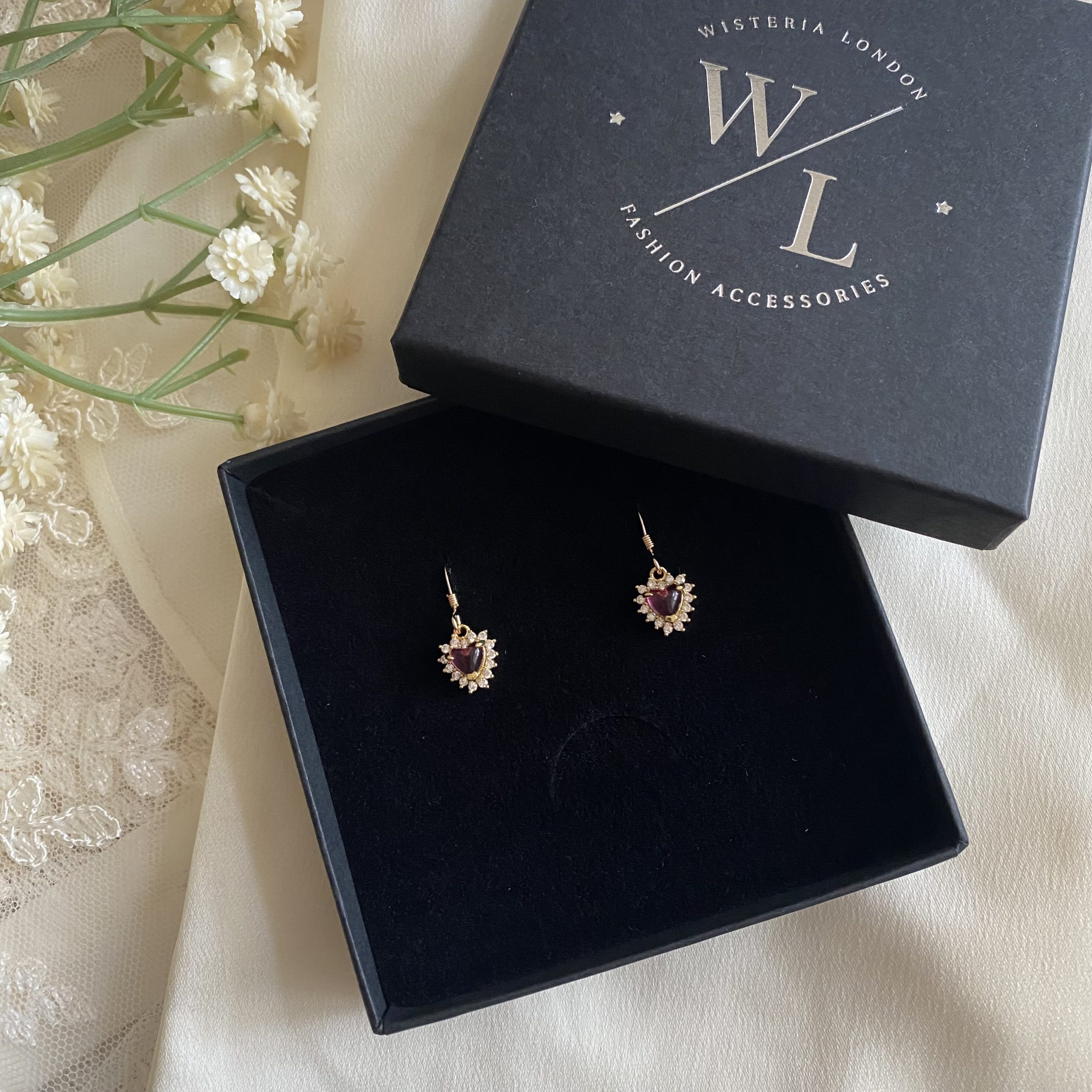 Esme Dainty Red CZ Heart Earrings