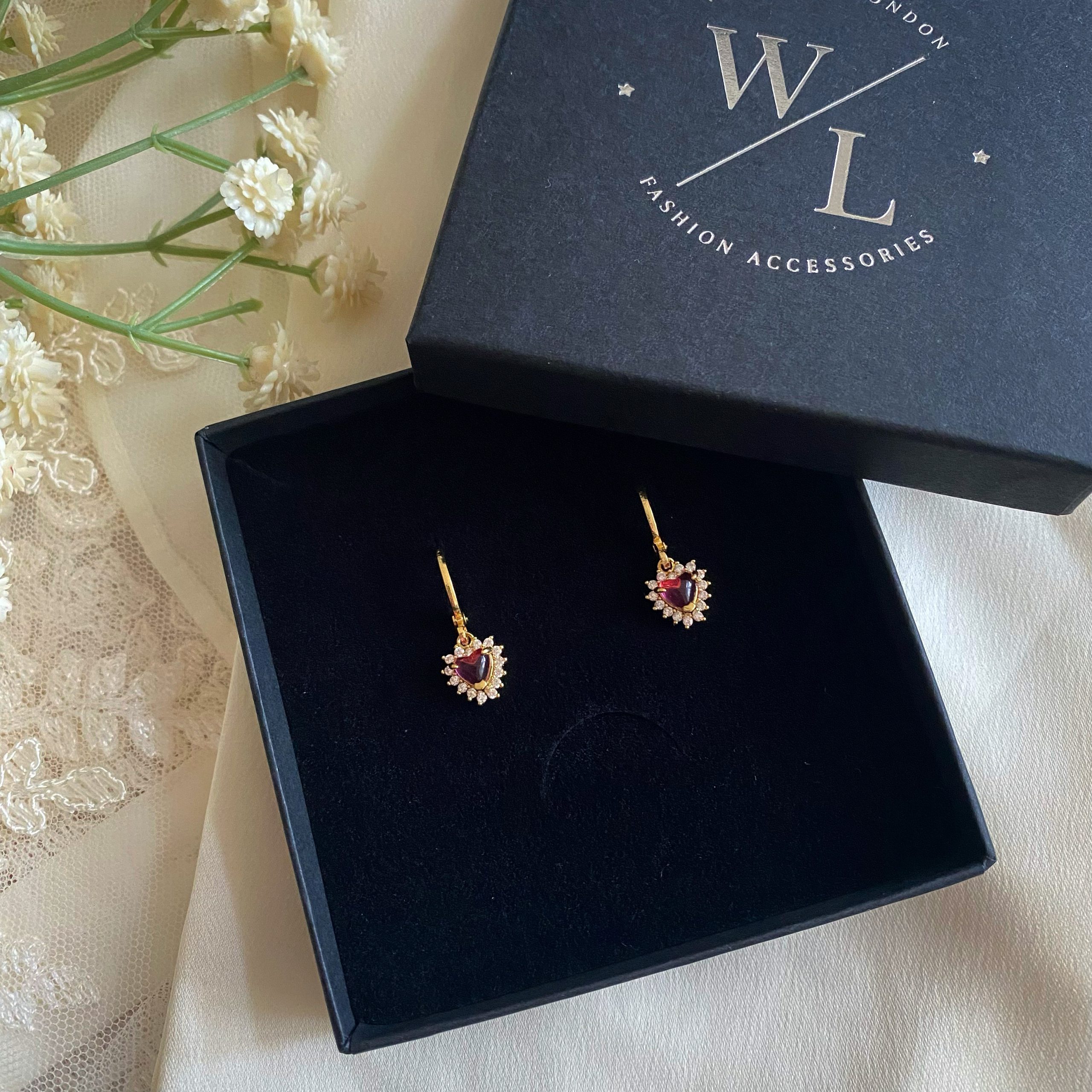 Esme Dainty Red Heart CZ Huggie Hoop Earrings