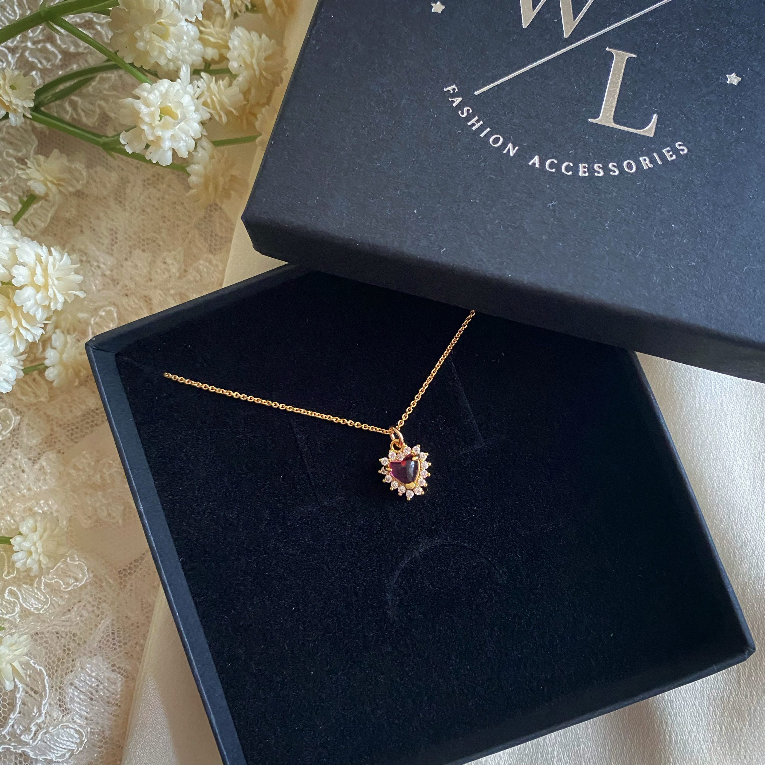Esme Dainty Red Heart CZ Necklace