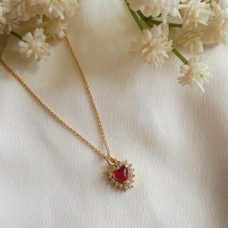 Esme Dainty Red Heart CZ Necklace