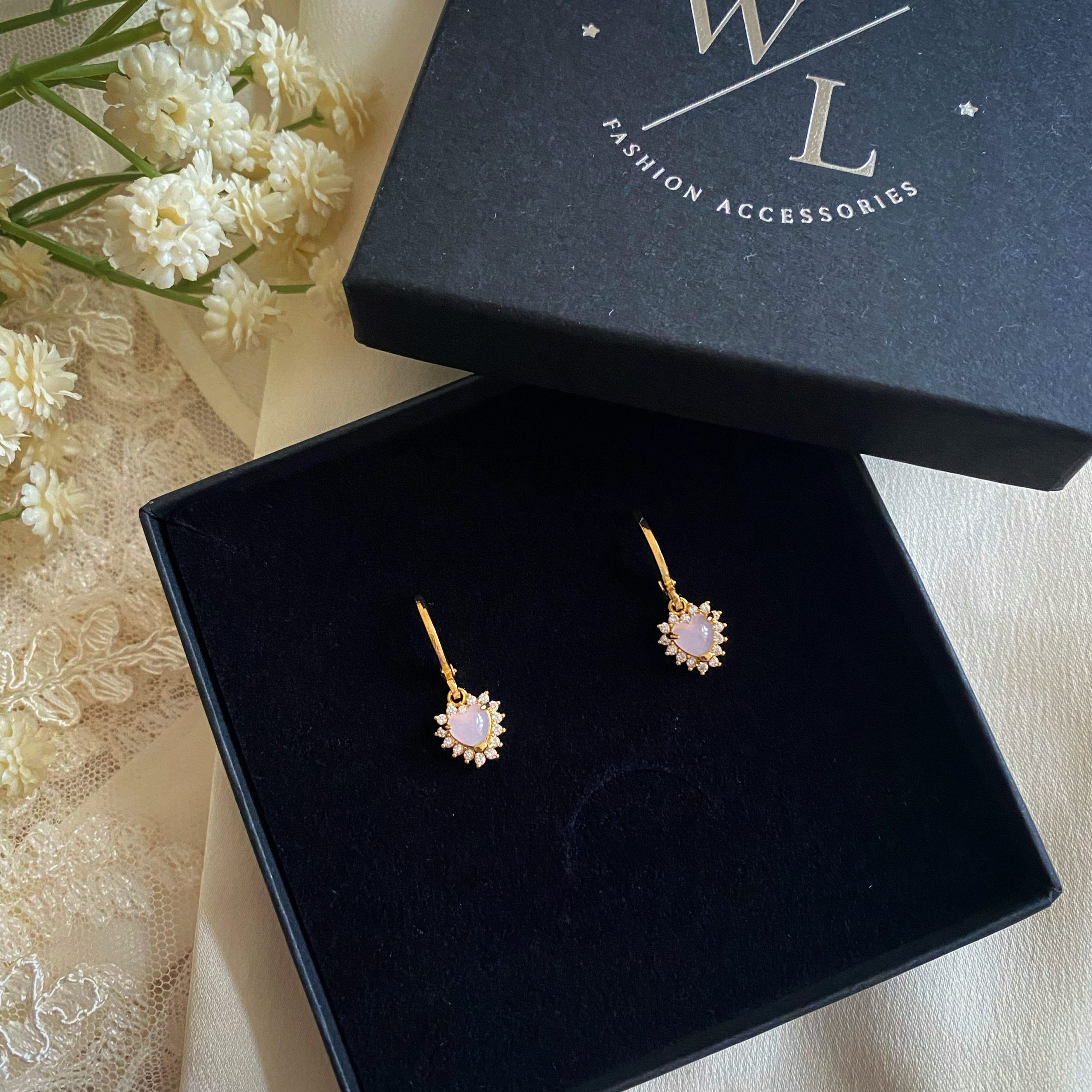 Esme Dainty Pink Heart CZ Huggie Hoop Earrings