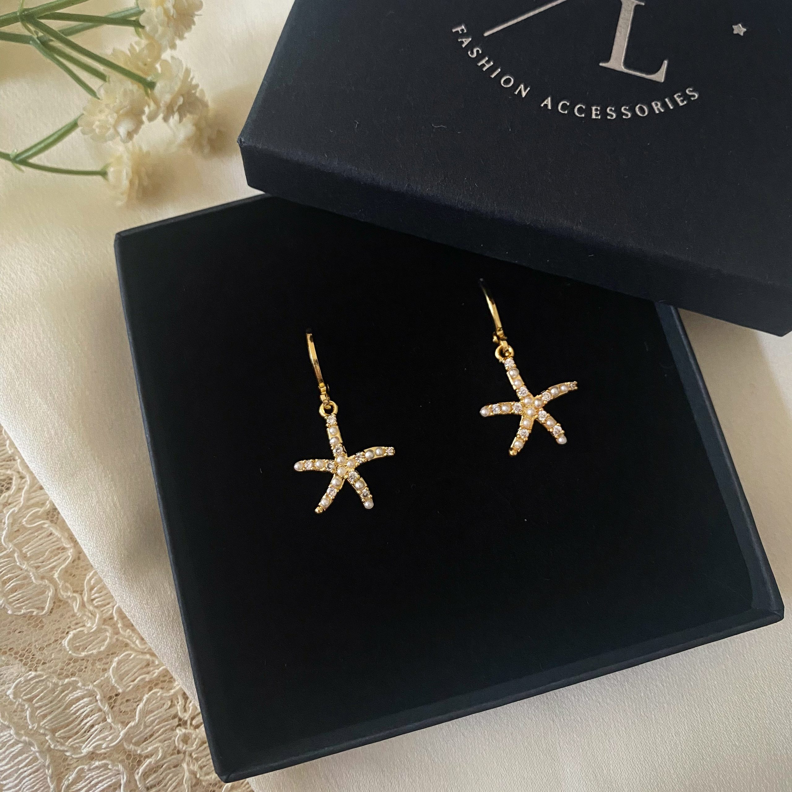Pearla Gold Starfish Huggie Hoop Earrings