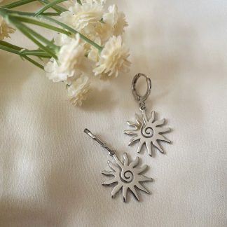 Raye Silver Sun Huggie Hoop Earrings