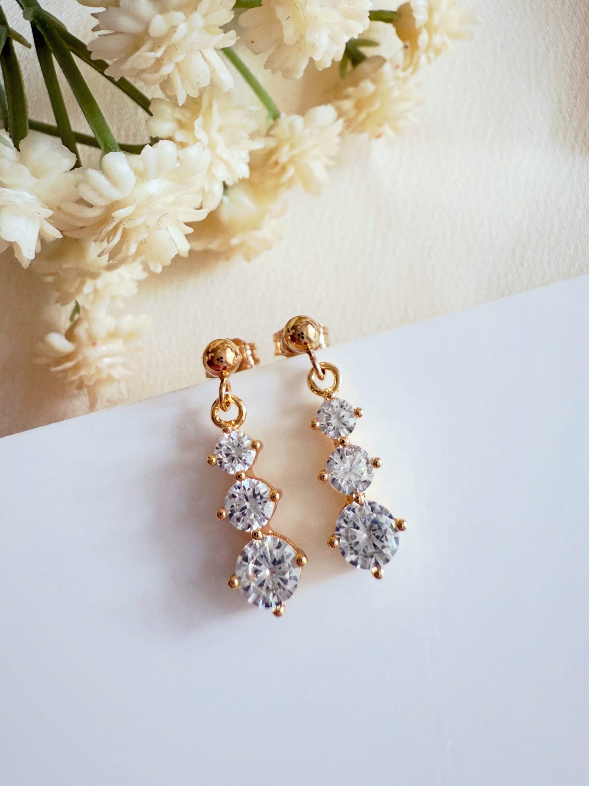 Clear CZ Gold Stud Earrings
