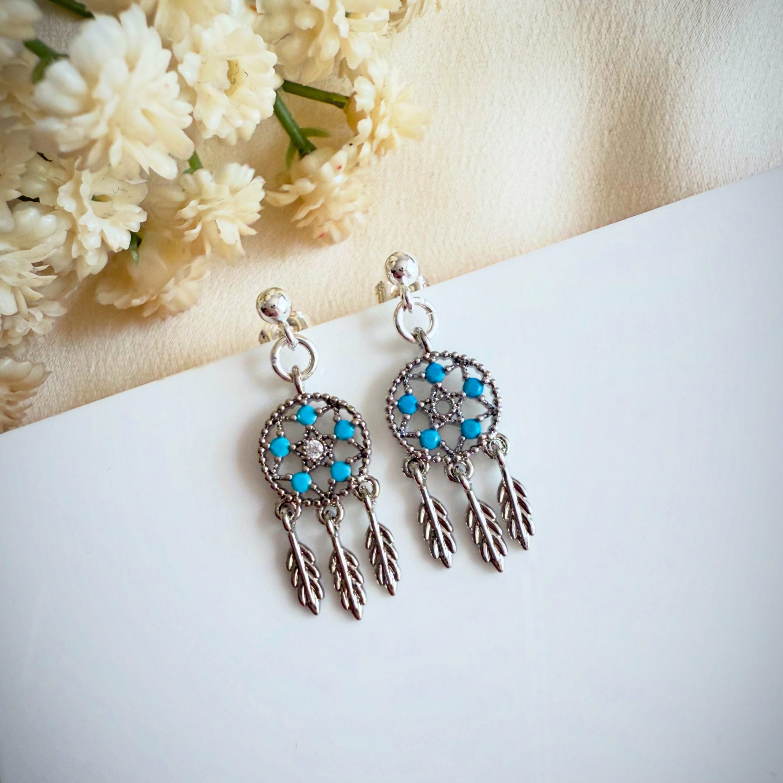 Dainty Silver Dreamcatcher Stud Earrings