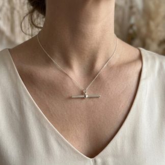 Model wears Sterling Silver T-Bar Necklace