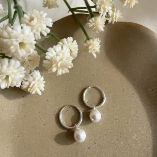 Freshwater Pearl Sterling Silver Hoop Earrings