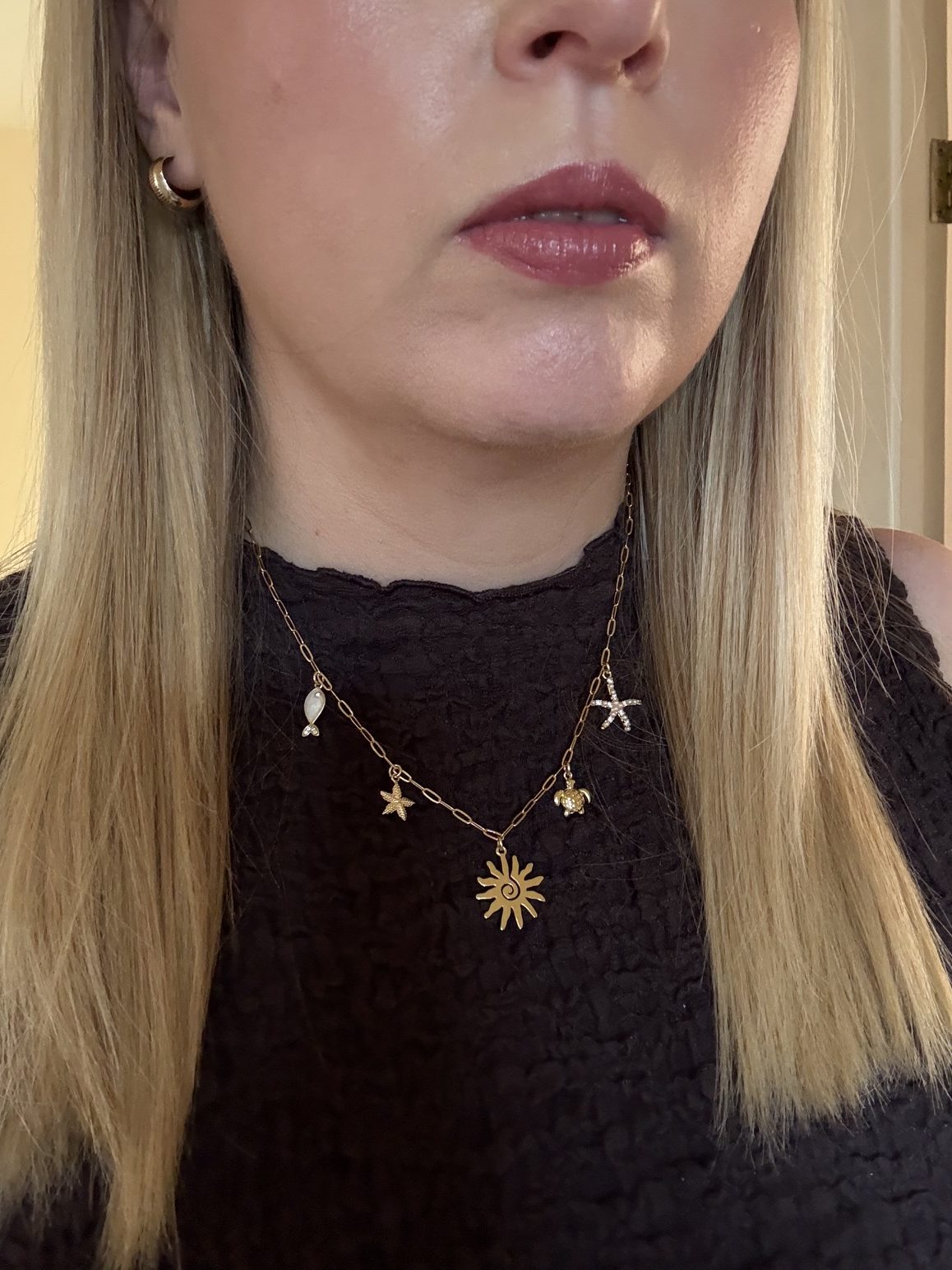 Gold Sun and Sea Charm Necklace